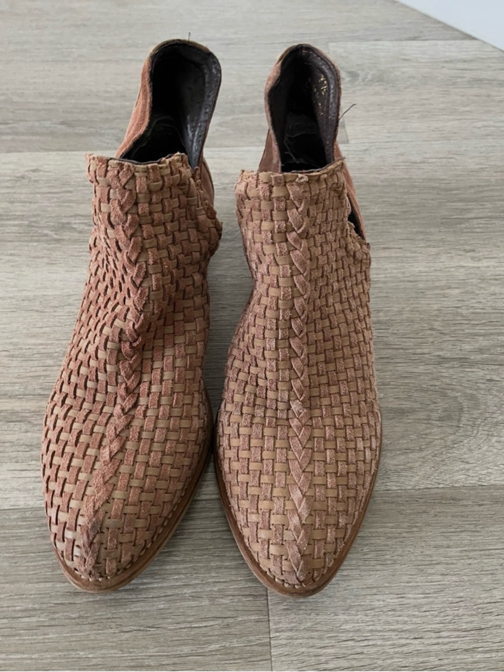 Women's Woven Leather Ankle Boots - Brown